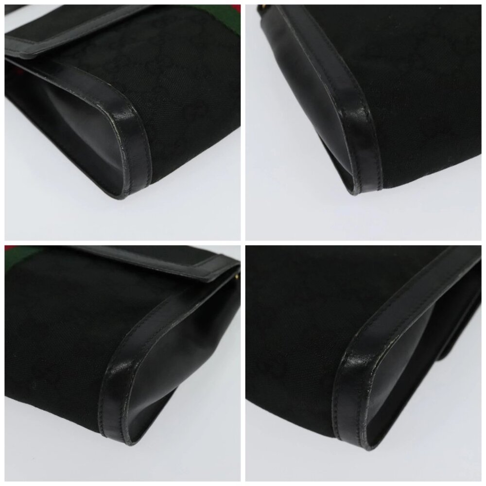 GUCCI GG Canvas Web Sherry Line Shoulder Bag Black Gold - Picture 15 of 15